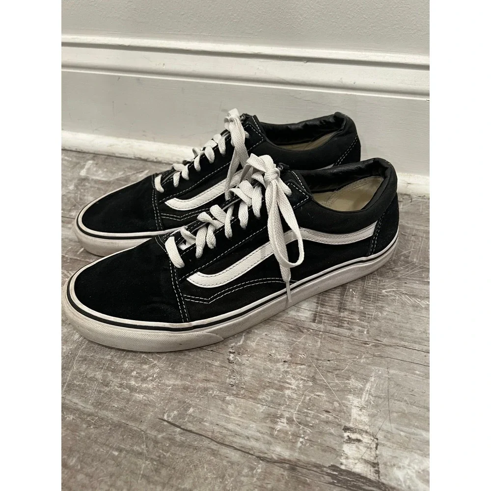 Vans Old Skool Men's 11 Black White Canvas Suede Low Top Skate Sneakers 507452